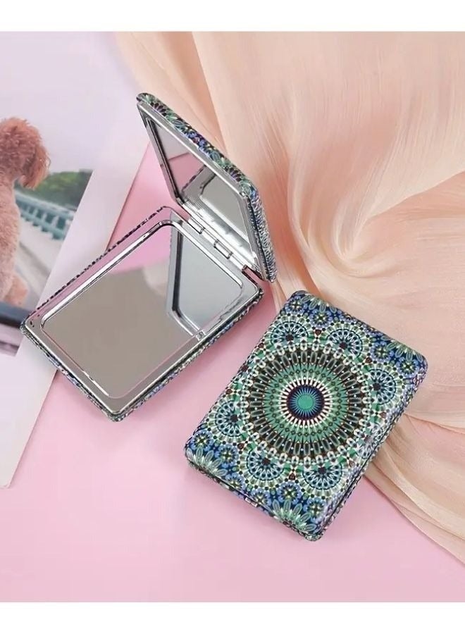 مرآة مكياج مستطيلة صغيرة عالية الجودة - مرآة سفر قابلة للطي بوجهين مع تكبير 1×/2×، مصنوعة من جلد PU أنيق، مناسبة للحقائب اليدوية، الجيب، حقيبة اليد، حقيبة الكلاتش، للرجال والنساء، متينة وسهلة الحمل - Image 2